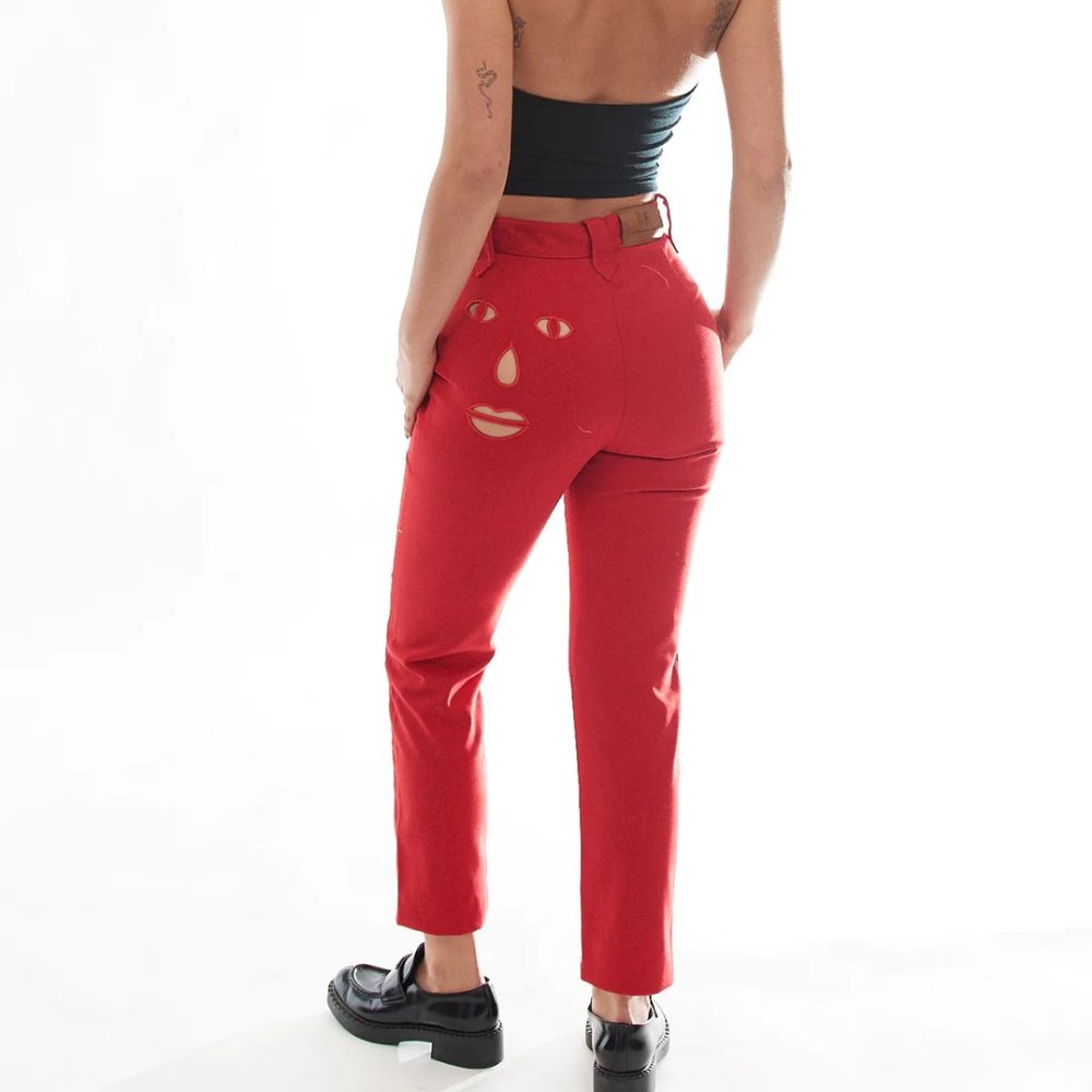 NWOT Fashion Brand Company Face Cut Out Red Trousers – Size Small
